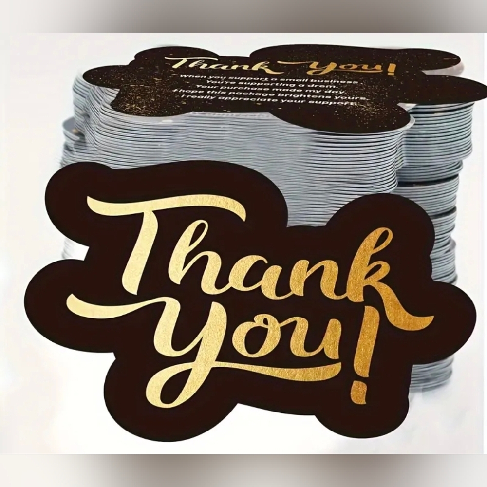 Gold Script 'Thank You' Card - Black Background. 50 Count - Picture 2 of 3